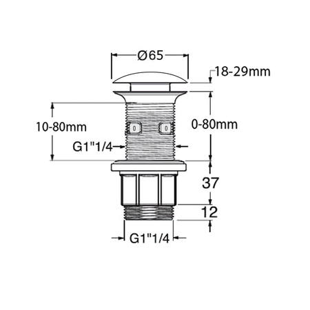 Korek umywalkowy 5/4'', klik-klak, betonowy grzybek, 10-80mm, żółty półpołysk