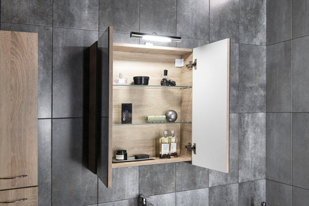 VEGA szafka z lustrem, 60x70x18cm, dąb platin