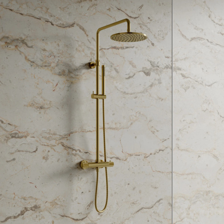 CONTOUR termostatyczny system prysznicowy natynkowy, złoty szczotkowany