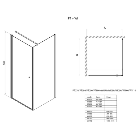 PILOT kabina prysznicowa 1000x1000 mm, szkło Brick