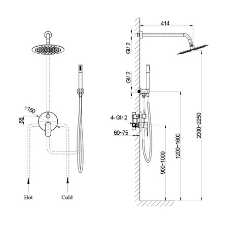 Podtynkowy zestaw prysznicowy z deszczownicą Spark Brushed Copper