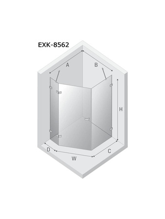 Kabina prysznicowa AVEXA NICKEL BRUSHED 1D pięciokątna asymetryczna P 100x80x200 szkło czyste 6mm Active Shield 2.0 - drzwi lewe