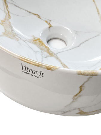 Vitruvit River ceramiczna umywalka nablatowa owalna 40,5 x 36,5 cm Calacatta Oro Marble (wyprzedaż ekspozycyjna)