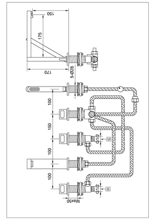 NEXEN Chrom 5-otworowa bateria wannowa