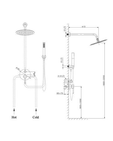 Podtynkowy zestaw prysznicowy z deszczownicą Orion Brushed Copper