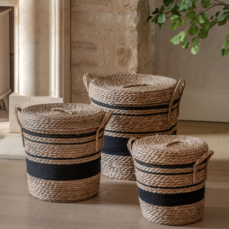 Linen Basket Nest Black Stripe S/3 D370mm