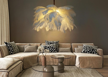 MOOSEE lampa wisząca TIFFANY 135 biała    mosiądz / naturalne pióra