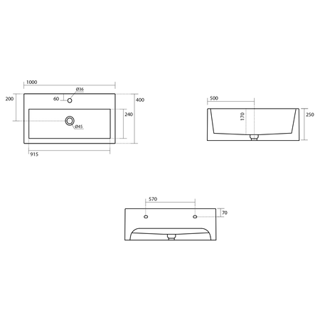 KANAAL umywalka ceramiczna 100x40cm, biały