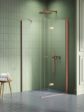 Kabina prysznicowa NEW SOLEO COPPER BRUSHED 1D prostokątna L 80x90x195 szkło czyste 6mm Active Shield 2.0 - składane
