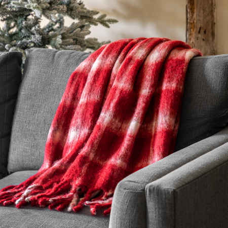 Heritage Check Faux Mohair Throw Red 1300x1700mm