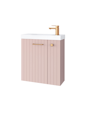 Szafka łazienkowa wisząca z umywalką 55 cm rose mat uchwyt miedź NOOK 010-SU55-10+TR41366