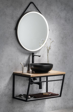 RONDANE umywalka ceramiczna nablatowa, średnica 41cm, czarny mat