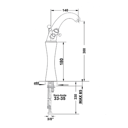 ANTEA bateria umywalkowa wysoka z odpływem, wysokość 300mm, chrom/złoto