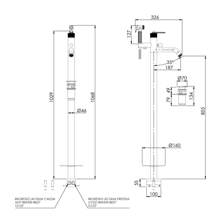 BEBÉ bateria wannowa wolnostojąca, złoty