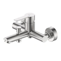 Bateria wannowa ścienna z przełącznikiem natrysku, stal szczotkowana