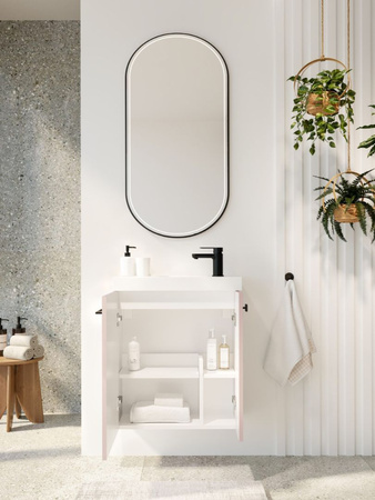 Szafka łazienkowa wisząca z umywalką 55 cm rose mat uchwyt czarny mat NOOK 010-SU55-12+TR41366
