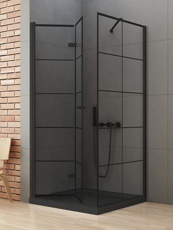 KABINA NEW SOLEO BLACK KWADRATOWA L 80x90x195 KRATKA - CZYSTE 6mm ACTIVE SHIELD