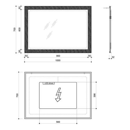 FLUT Lustro z podświetleniem LED 100x70cm, białe