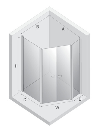 NZ2 Kabina prysznicowa NEW SOLEO COPPER BRUSHED 2D pięciokątna asymetryczna 100x80x195 szkło czyste 6mm Active Shield 2.0