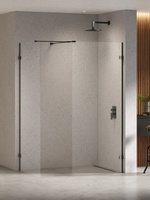 Kabina prysznicowa EVENTA BLACK CHROME WALK-IN U 130x80x200 szkło czyste 8mm Active Shield 2.0