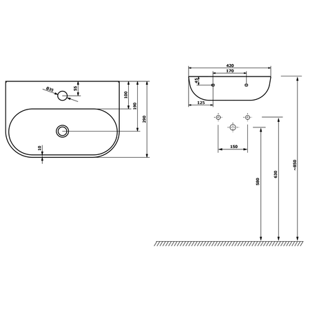 NERISSA umywalka ceramiczna 42x29cm, czarny mat