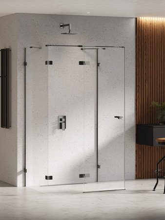 Kabina prysznicowa EVENTA BLACK CHROME 1D prostokątna przyścienna L 100x80x200 szkło czyste 8mm Active Shield 2.0