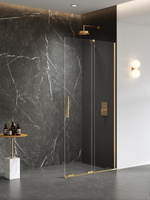 Kabina prysznicowa SMART GOLD BRUSHED 1D walk-in U 100x200 szkło czyste 8mm Active Shield 2.0 - WSPORNIK SKOŚNY