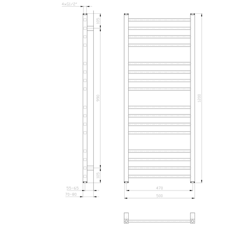 METRO grzejnik łazienkowy 500x1200 mm, biały