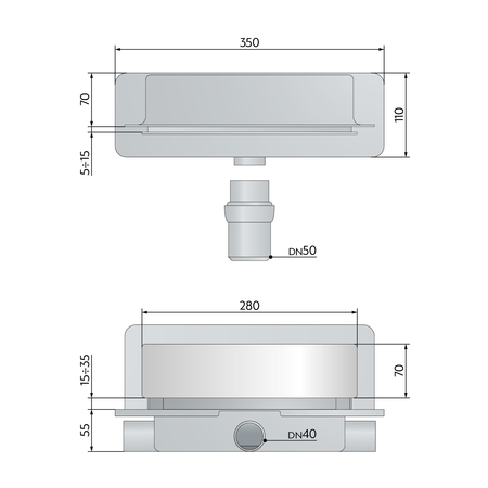 INTRAMURA odpływ ścienny, pokrywa ze stali nierdzewnej, L-350, DN40