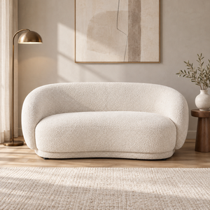 Sofa 2-osobowa Bizzotto TECLA NATURAL 191 cm — jasnobeżowa tapicerka z efektem bouclé