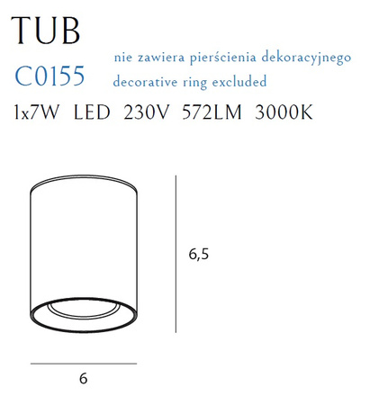 MAXLIGHT C0155 LAMPA SUFITOWA TUB OKRĄGŁY BIAŁY+ PIERŚCIEŃ OZDOBNY BIAŁY RC