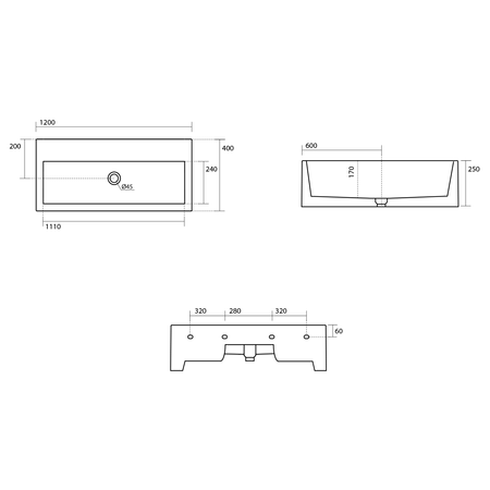 KANAAL umywalka ceramiczna 120x40cm, verde mat