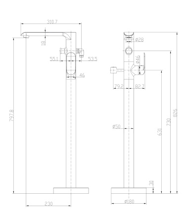 SACRAMENTO bateria wannowa wolnostojąca, czarny mat