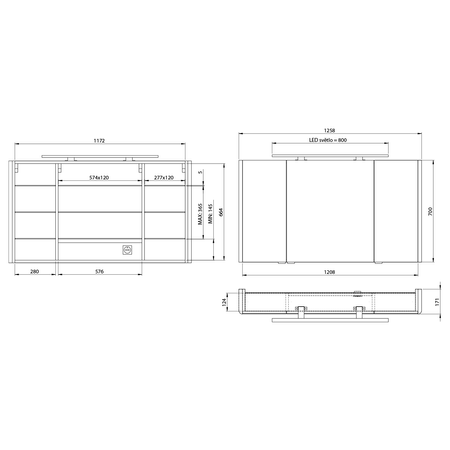 LUCIE szafka z lustrem z oświetleniem LED, 126x70x17cm, biała