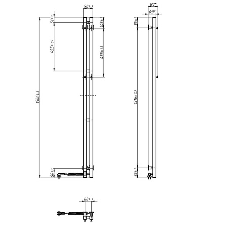 Elektryczny grzejnik łazienkowy Silhouette Quadro 90х1500 Sensor prawa, biały