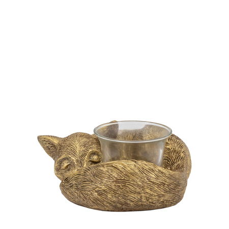 Sleeping Fox Tealight Holder Gold 130x120x60mm