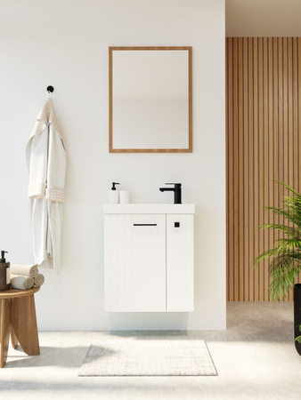 Szafka łazienkowa wisząca z umywalką 55 cm biały mat uchwyt czarny mat NOOK 010-SU55-04+TR41366
