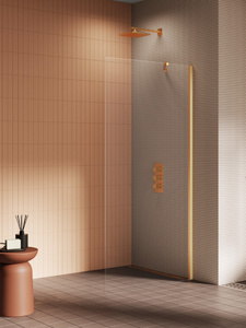 Kabina prysznicowa NEW SOLEO GOLD BRUSHED walk-in U 90x195 szkło czyste 6mm Active Shield 2.0