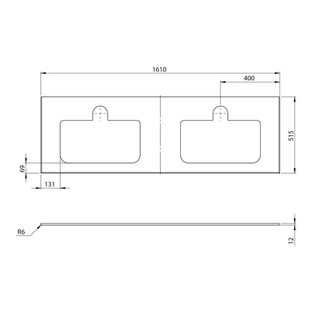 BRAHEA Rockstone blat z 2 otworami 161x51,5cm (80+80cm), biały mat