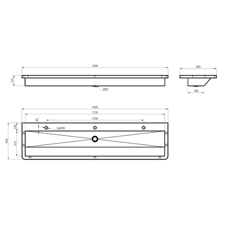 Komora gospodarcza ścienna 1800x130x450mm, stal nierdzewna mat