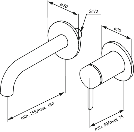 Iris Iris Zestaw elementów 180 mm zewnętrznych z wylewką podtynkowej baterii umywalkowej (Szczotkowany brąz)