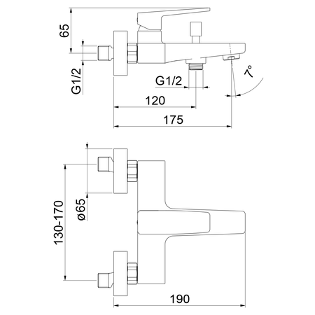 TURSI bateria wannowa ścienna, czarny mat