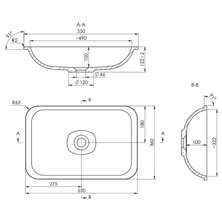 JAPURA umywalka kompozytowa 55x36cm, biała, wpuszczana w blat