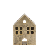 House Tealight Holder Antique Gold 130x70x185mm