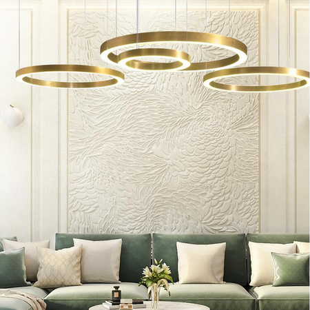 Lampa wisząca CIRCLE 3 40+60+80 cm - LED, ringi mosiądz szczotkowany na 1 podsufitce