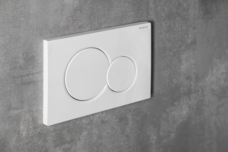 WC wisząca Nera z podtynkową spłuczką z płyt gipsowo-kartonowych i przyciskiem Geberit, biała