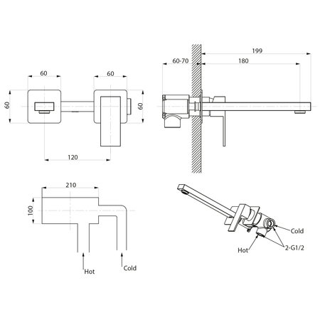 CUBEMIX bateria umywalkowa podtynkowa, dwuelementowa, złoty mat