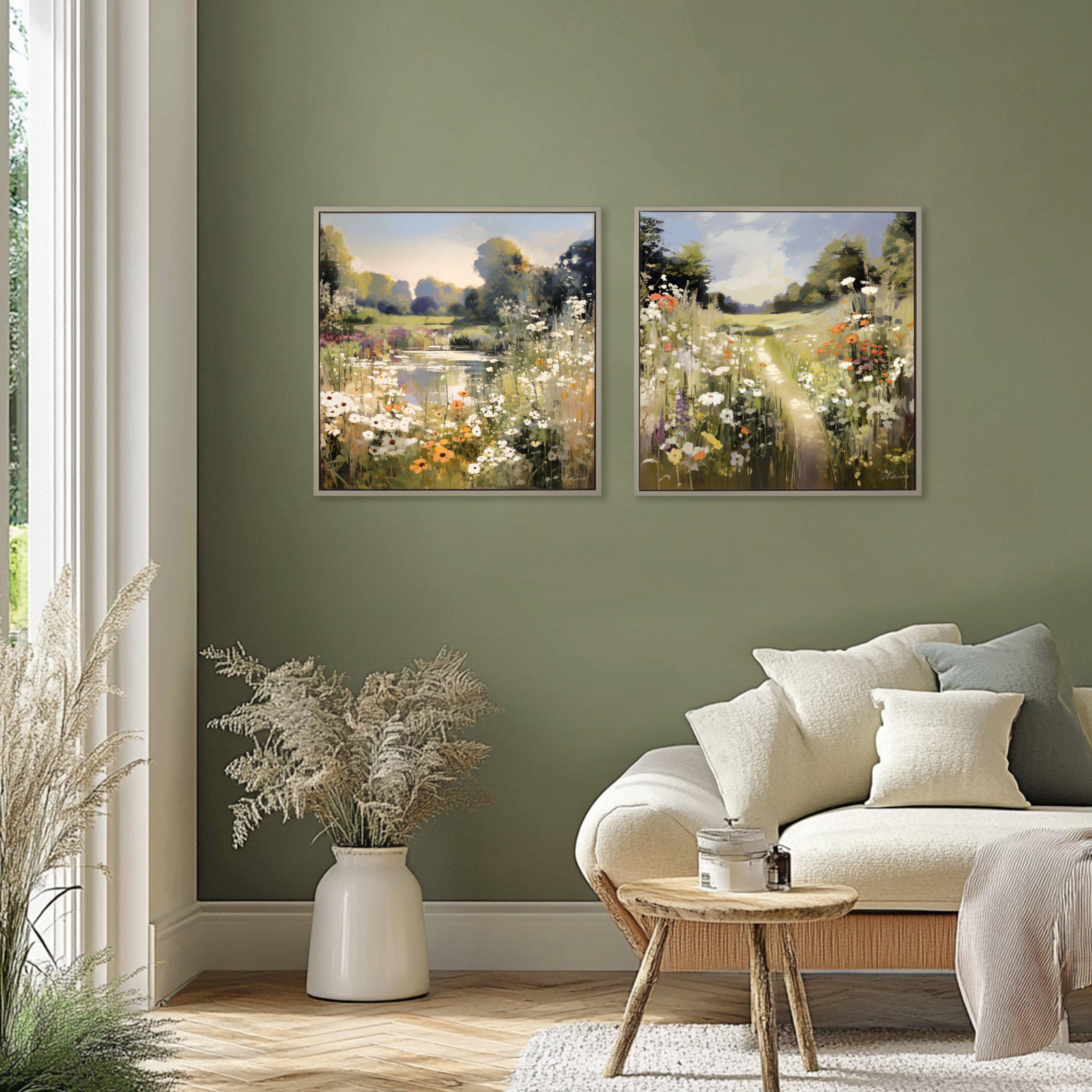 Obraz w ramie „Wildflower Wander” – zielony, 50 × 3 × 50 cm