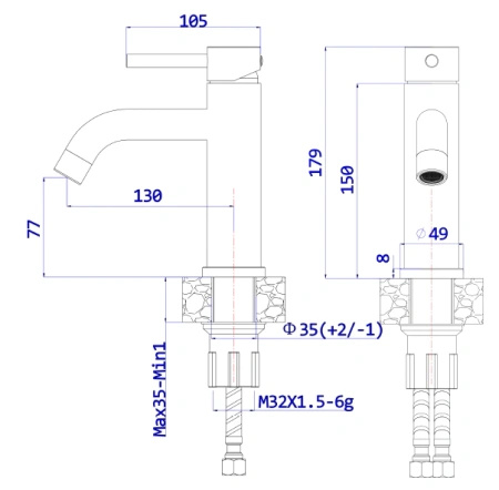 Bateria umywalkowa stojąca, chrom