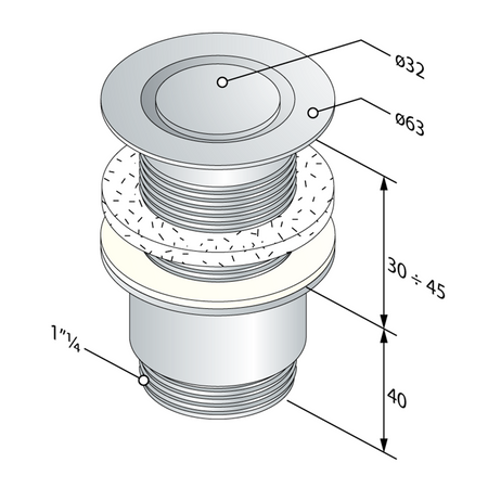 Korek umywalkowy 5/4“, niezamykana, design grzybek, 30-45mm, chrom